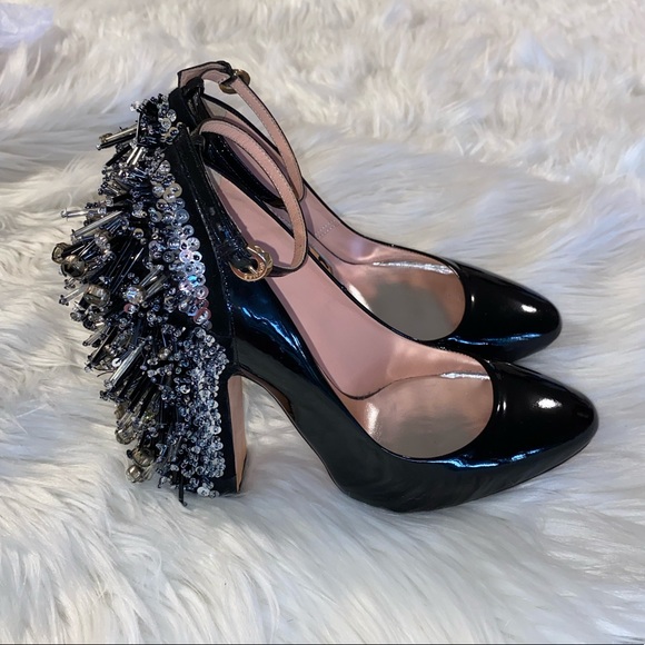 Rochas beaded embellished leather pumps size 37 mary jane style handmade - Picture 2 of 14